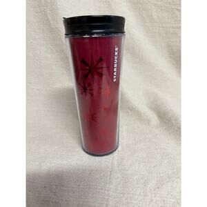 Starbucks 12oz Red Holiday Travel Tumbler Stars Plastic Coffee Cup NWT